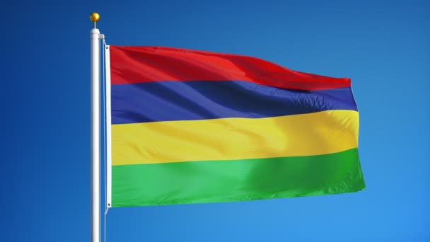 毛里求斯国旗在慢动作中的无缝环与阿尔法 — 图库视频影像