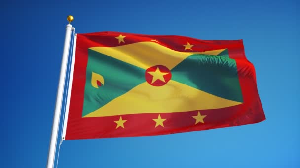 Grenada-Flagge in Zeitlupe, nahtlos mit Alpha verbunden — Stockvideo