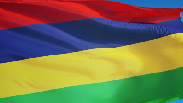 Прапор Маврикійська в повільному плавно петельні з альфа — стокове відео