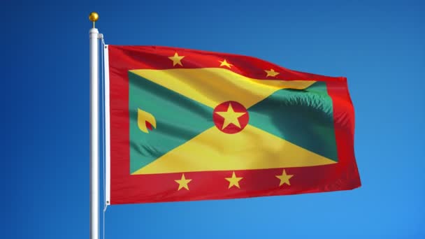 Grenada vlajka v pomalém pohybu plynule tvořili s alfa — Stock video
