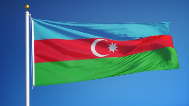 Bandera de Azerbaiyán en cámara lenta perfectamente en bucle con alfa — Vídeos de Stock