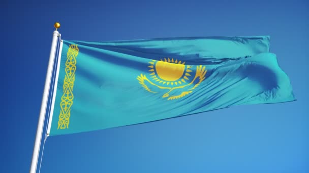 Vlag van Kazachstan in slowmotion naadloos lus met alpha — Stockvideo