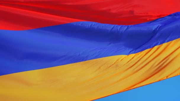 Bandeira da Armênia em câmera lenta perfeitamente looped com alfa — Vídeo de Stock