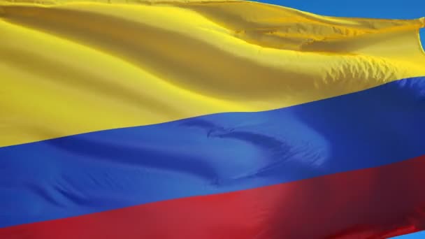 Флаг Колумбии в замедленной съемке зациклен на альфе — стоковое видео