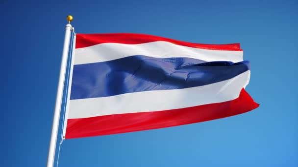 Bandeira da Tailândia em câmera lenta perfeitamente looped com alfa — Vídeo de Stock