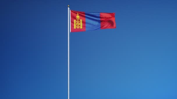Mongolia flag in slow motion seamlessly looped with alpha — Stock Video