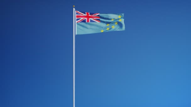 Bandeira de Tuvalu em câmera lenta perfeitamente enrolada com alfa — Vídeo de Stock