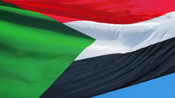 Bandera de Sudán en cámara lenta en bucle sin problemas con alfa — Vídeo de stock