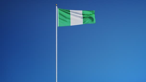 Bandera de Nigeria en cámara lenta perfectamente en bucle con alfa — Vídeo de stock