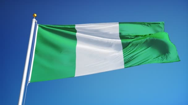Bandeira Nigéria em câmera lenta perfeitamente looped com alfa — Vídeo de Stock