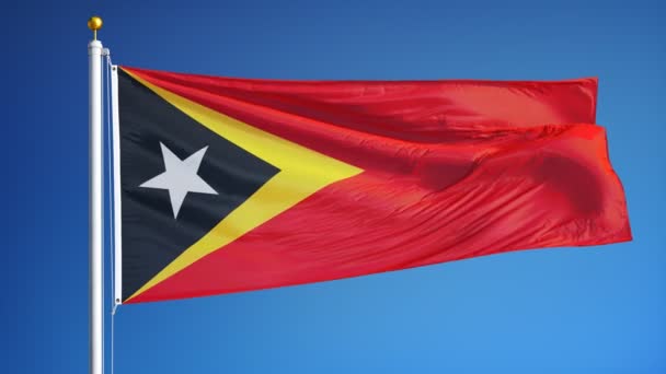 Bandeira de Timor-Leste em câmara lenta perfeitamente enrolada com alfa — Vídeo de Stock