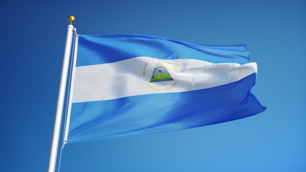Bandiera del Nicaragua al rallentatore perfettamente in loop con alfa — Video Stock