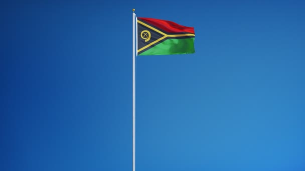 Bandera Vanuatu en cámara lenta en bucle sin problemas con alfa — Vídeos de Stock