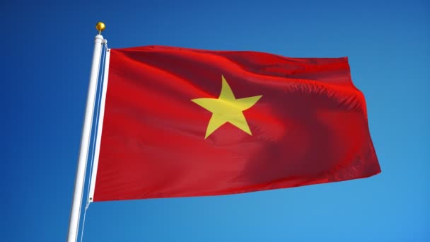 Флаг Вьетнама в замедленной съемке зациклен на альфе — стоковое видео