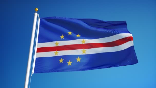 Bandera de Cabo Verde en cámara lenta en bucle continuo con alfa — Vídeo de stock