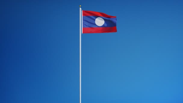 Laos flagge in zeitlupe nahtlos mit alpha — Stockvideo