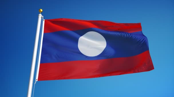 Yavaş çekimde Laos bayrağı alfa ile sorunsuz bir şekilde döngüye — Stok video