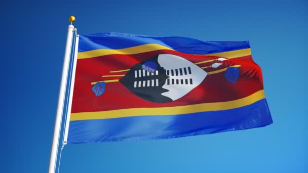Svazijská vlajka v pomalém pohybu plynule tvořili s alfa — Stock video