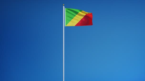 Bandeira da República do Congo em câmera lenta perfeitamente enrolada com alfa — Vídeo de Stock