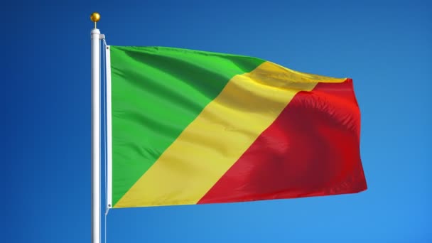 Republic of the Congo flag in slow motion seamlessly looped with alpha — Stock Video