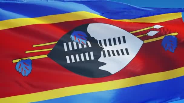 Svazijská vlajka v pomalém pohybu plynule tvořili s alfa — Stock video