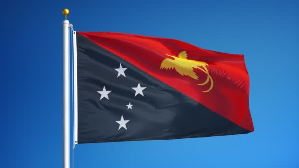 Bandeira Papua-Nova Guiné em câmera lenta perfeitamente looped com alfa — Vídeo de Stock