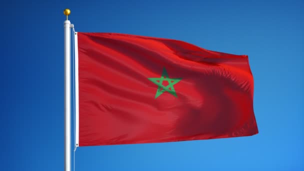 Bandeira de Marrocos em câmera lenta perfeitamente looped com alfa — Vídeo de Stock