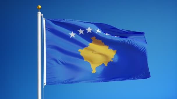 Kosovo flag in slow motion seamlessly looped with alpha — Stock Video