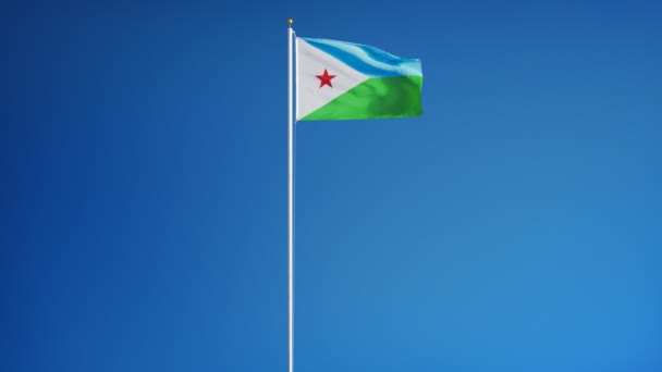 Bandera de Djibouti en cámara lenta en bucle sin problemas con alfa — Vídeo de stock