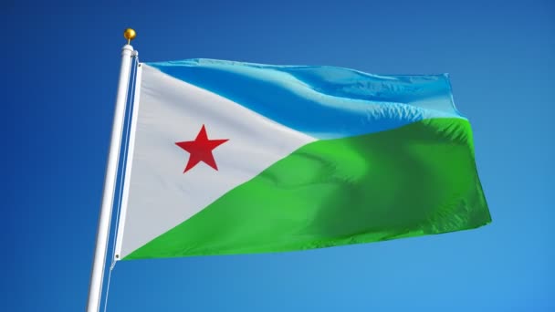 Η σημαία του Τζιμπουτί σε αργή κίνηση με απρόσκοπτη βρόχο με άλφα — Αρχείο Βίντεο