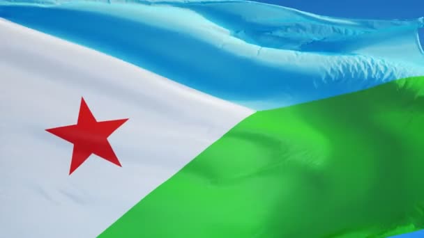 Bandera de Djibouti en cámara lenta en bucle sin problemas con alfa — Vídeo de stock