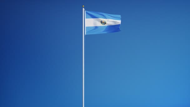 Salvadorská vlajka v pomalém pohybu plynule tvořili s alfa — Stock video