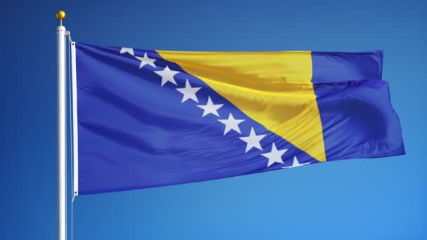 Bosnia ja Hertsegovina lippu hidastettuna saumattomasti silmukka alfa — kuvapankkivideo