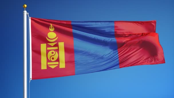 Mongolia flag in slow motion seamlessly looped with alpha — Stock Video