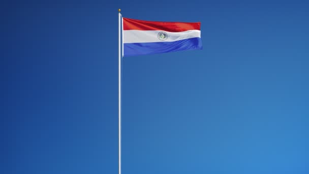 Bandera de Paraguay en cámara lenta en bucle continuo con alfa — Vídeo de stock
