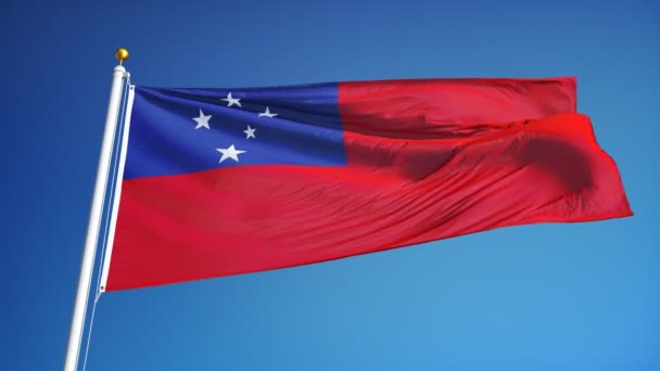 Samoa bandeira em câmera lenta perfeitamente looped com alfa — Vídeo de Stock