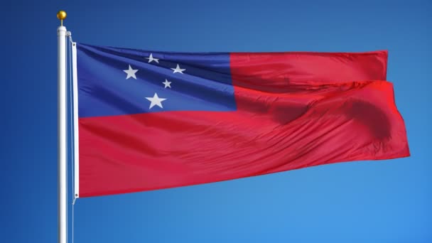 Samoas flagga i slow motion loopas sömlöst med alpha — Stockvideo