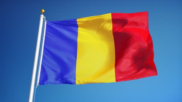 Romania flag in slow motion seamlessly looped with alpha — Stock Video