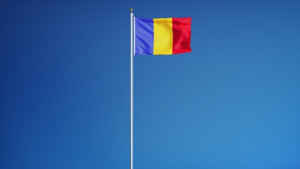 Bandera de Rumania en cámara lenta en bucle sin problemas con alfa — Vídeos de Stock