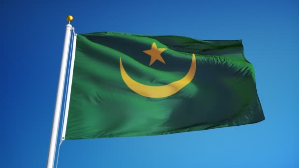 Flaga Mauretanii w zwolnionym tempie bezproblemowo zapętlone z alfa — Wideo stockowe