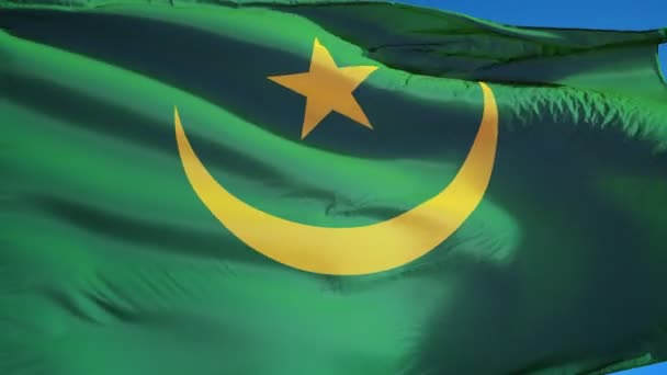 Bandera de Mauritania en cámara lenta en bucle continuo con alfa — Vídeos de Stock