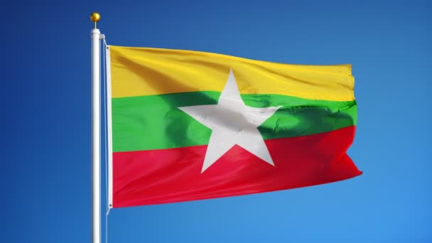 Vlag van Myanmar in slowmotion naadloos lus met alpha — Stockvideo