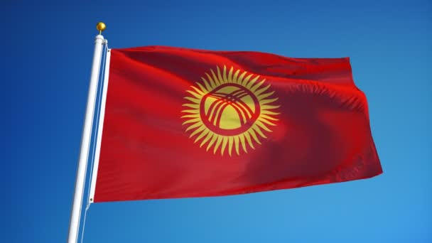 Bandeira do Quirguizistão em câmera lenta perfeitamente enrolada com alfa — Vídeo de Stock
