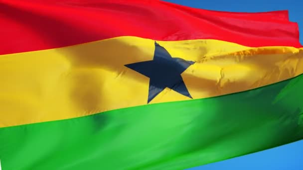 Bandera de Ghana en cámara lenta perfectamente en bucle con alfa — Vídeo de stock