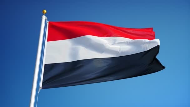 Yemen flag in slow motion seamlessly looped with alpha — Stock Video