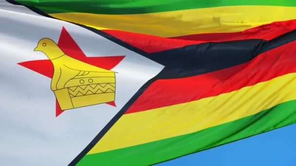 Flaga Zimbabwe w zwolnionym tempie bezproblemowo zapętlone z alfa — Wideo stockowe