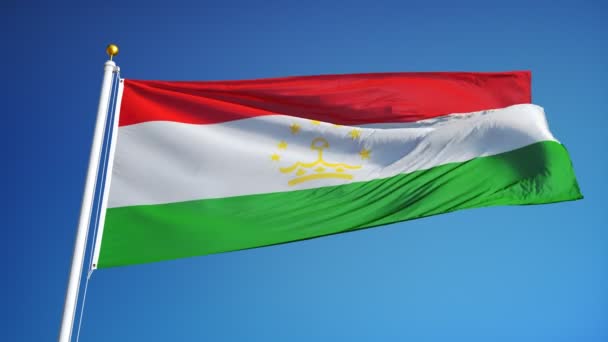 Vlag van Tadzjikistan in slowmotion naadloos lus met alpha — Stockvideo