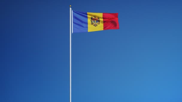 Moldavsko vlajka v pomalém pohybu plynule tvořili s alfa — Stock video