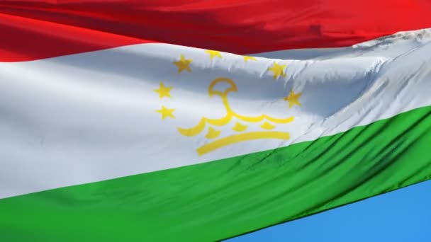 Bandera de Tayikistán en cámara lenta en bucle continuo con alfa — Vídeo de stock