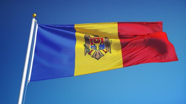 Флаг Молдовы в замедленной съемке, зацикленный на альфе — стоковое видео